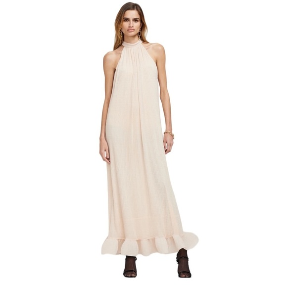 Jonathan Simkhai Textured Rita Halter Neck Shift Maxi Ruffle Dress NWT Sz Medium - Picture 2 of 11